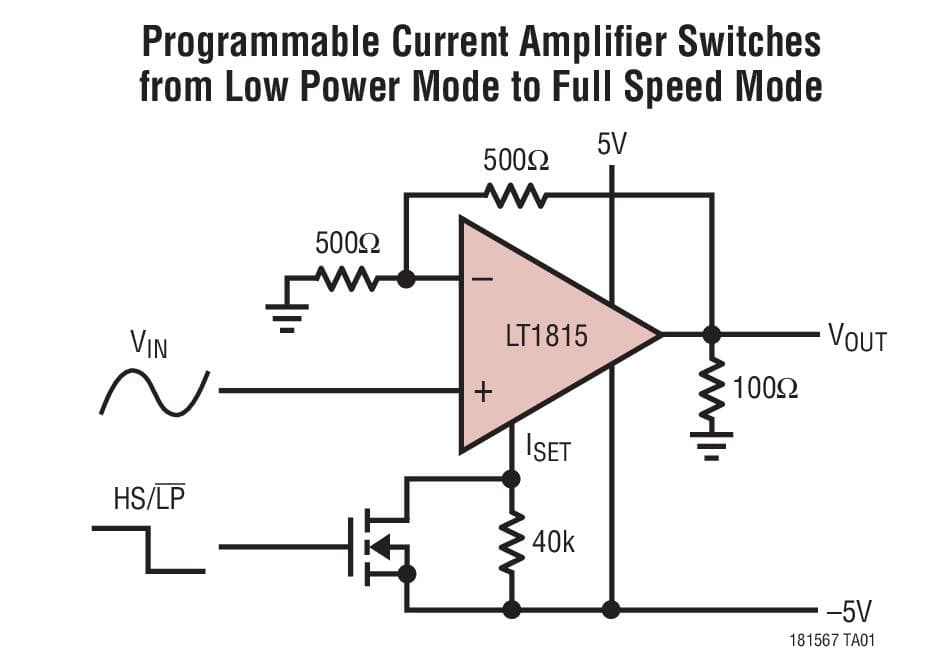 Typical Application for LT1816 - Dual 220MHz, 1500V/ us Operational Amplifiers with Programmable Supply Current