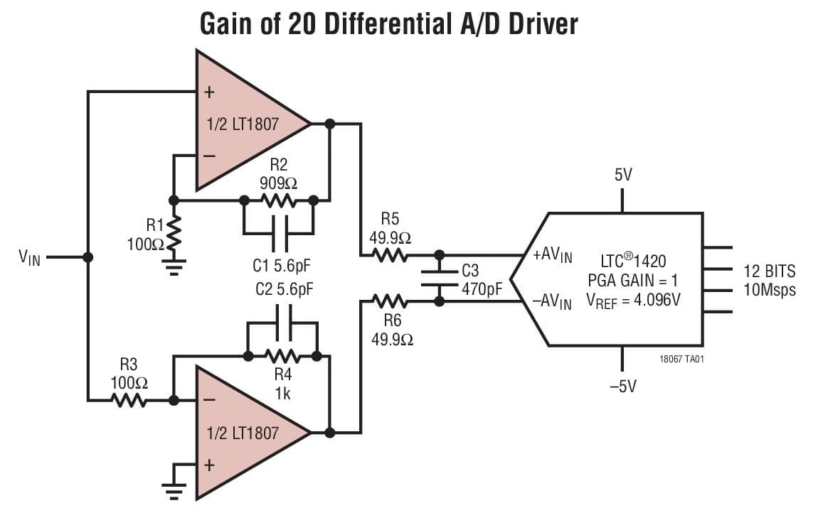 Typical Application for LT1806 - 325MHz, Single, Rail-to-Rail Input and Output, Low Distortion, Low Noise Precision Op-Amps