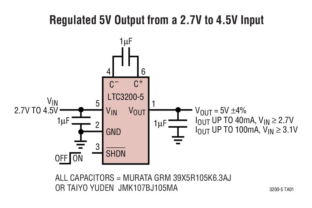 Typical Application for LTC3200 - Low Noise, Regulated Charge Pump DC/DC Converters