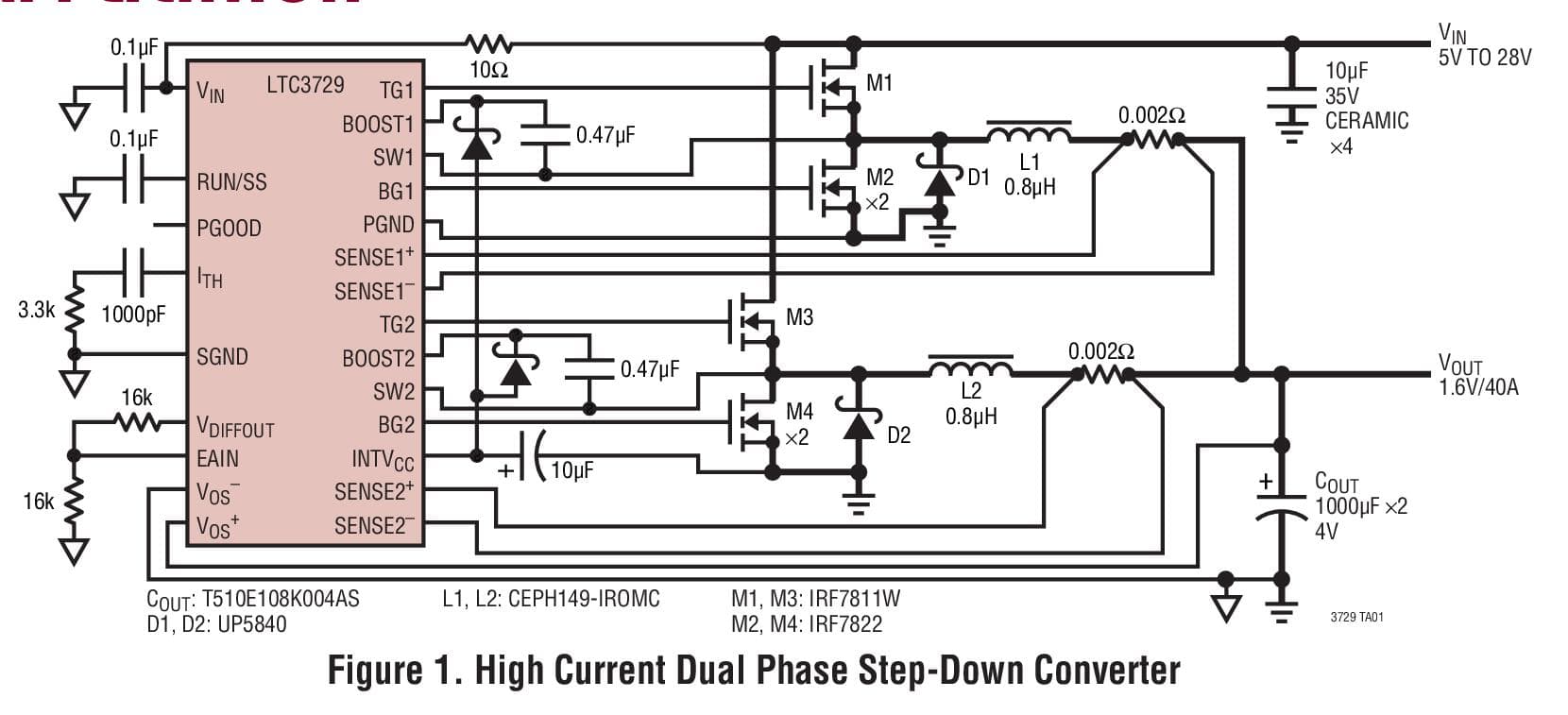 Typical Application for LTC3729 - 550kHz, PolyPhase, High Efficiency, Synchronous Step-Down Switching Regulator