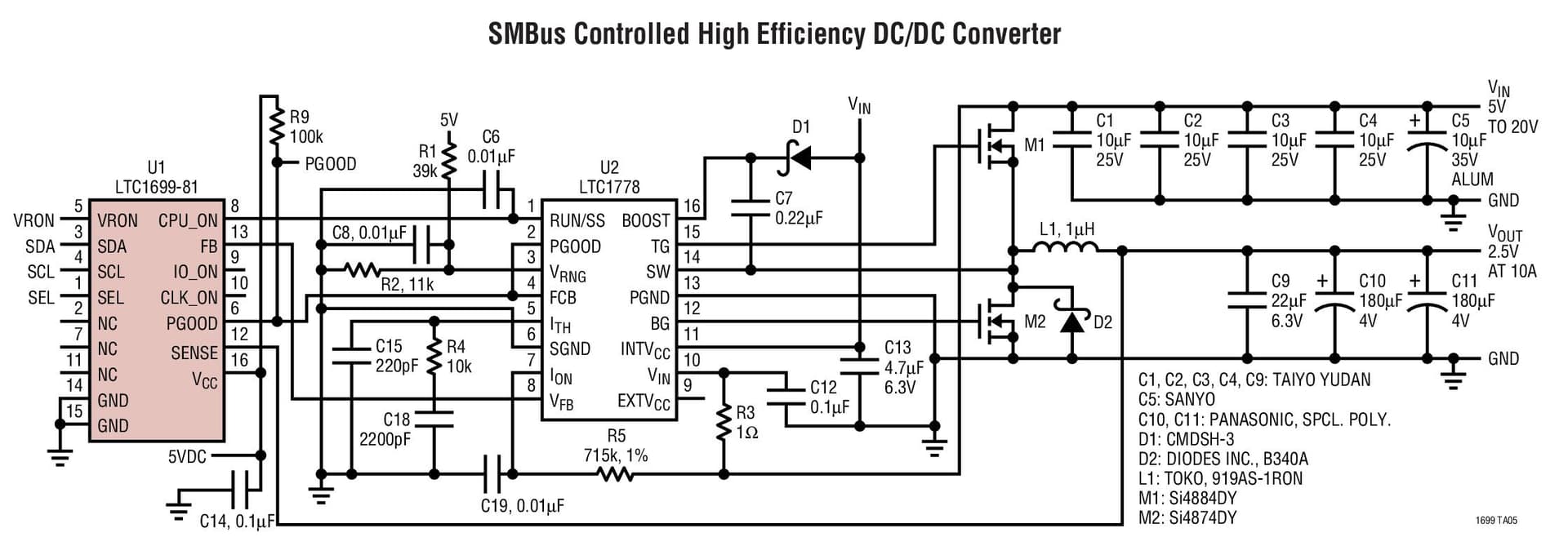 Typical Application for LTC1699 - SMBUs VID Voltage Programmers