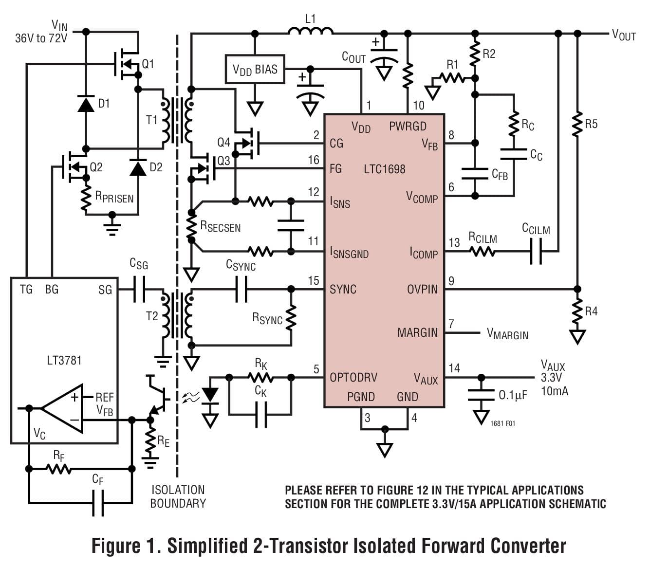 Typical Application for LTC1698 - Isolated Secondary Synchronous Rectifier Controller