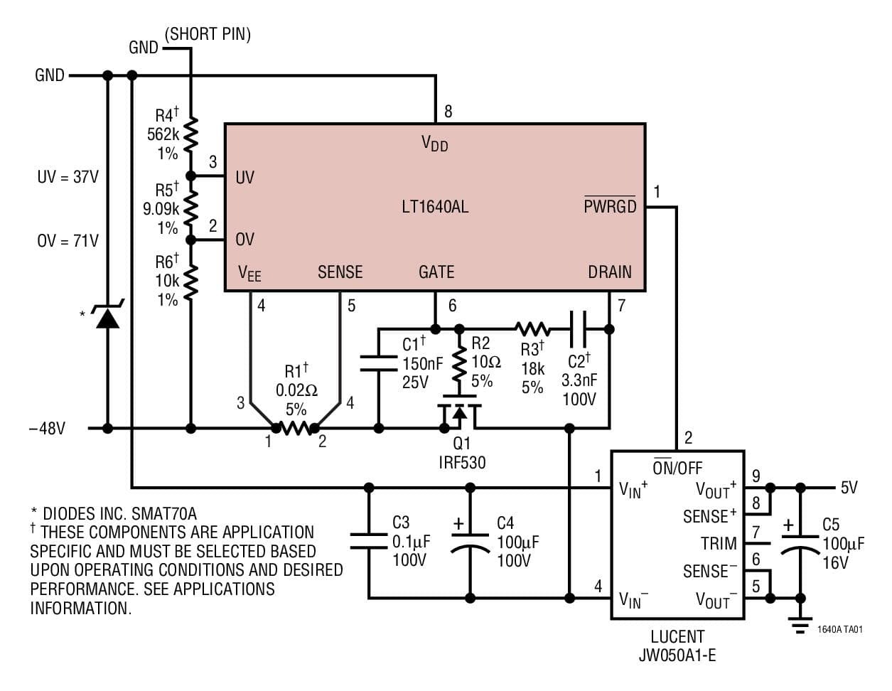 Typical Application for LT1640A Negative Voltage Hot-Swap Controller