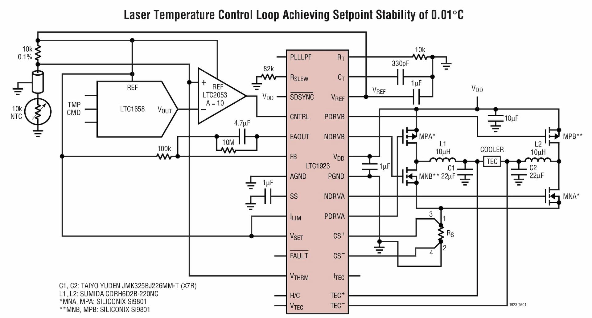 Typical Application for LTC1923 - High Efficiency Thermoelectric Cooler Controller