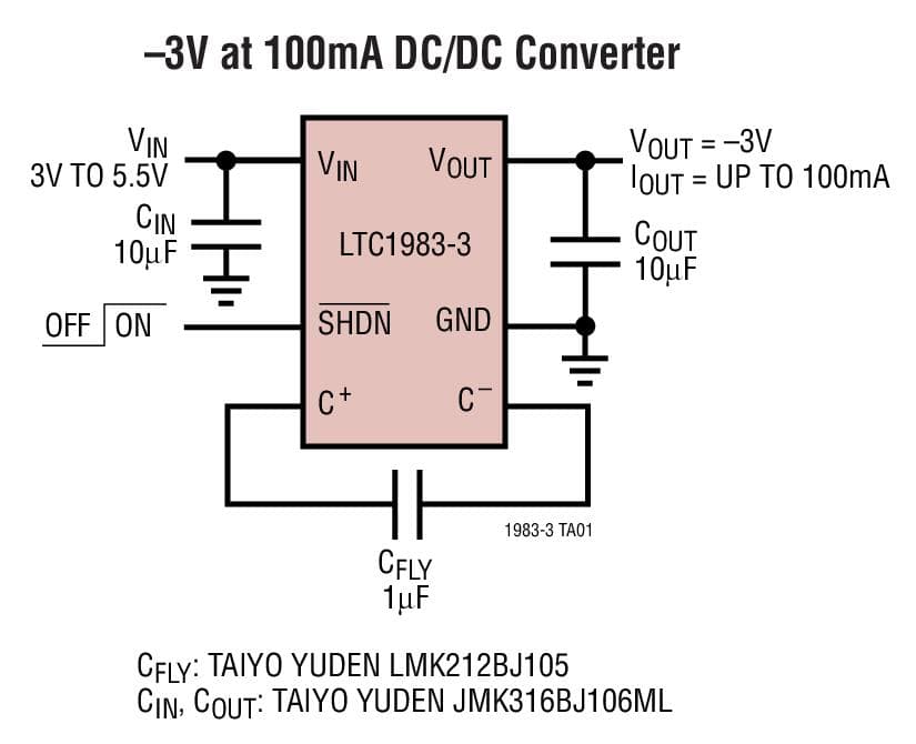 Typical Application for LTC1983 - 100mA Regulated Charge-Pump Inverters in ThinSOT