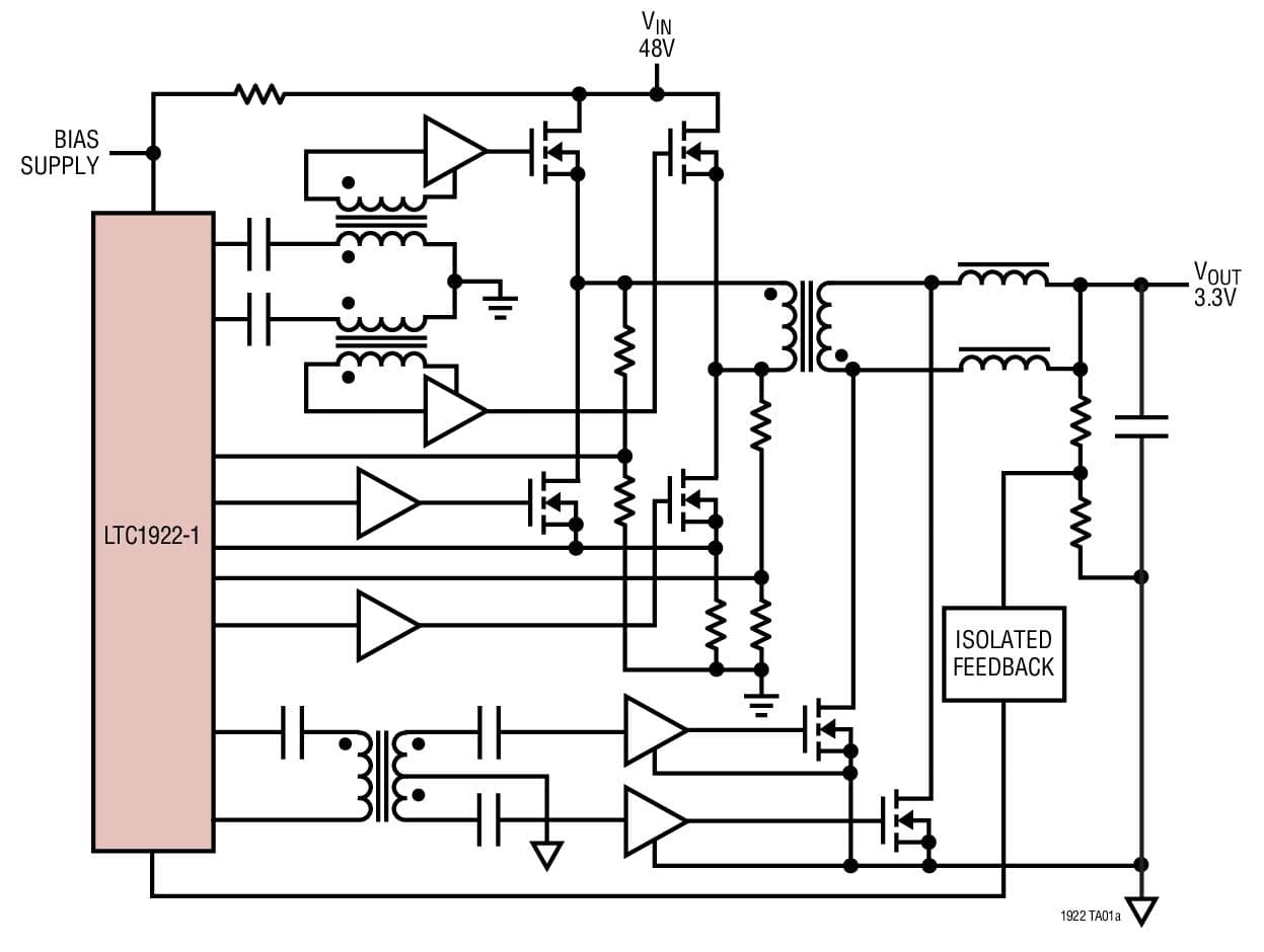 Typical Application for LTC1922-1 - Synchronous Phase Modulated Full-Bridge Controller