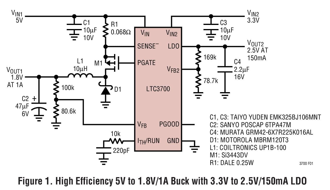 Typical Application for LTC3700 - Constant Frequency Step-Down DC/DC Controller with LDO Regulator