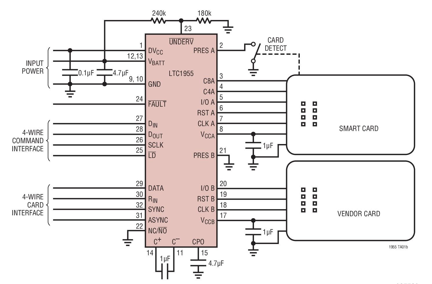 Typical Application for LTC1955 Dual Smart Card Interface with Serial Control