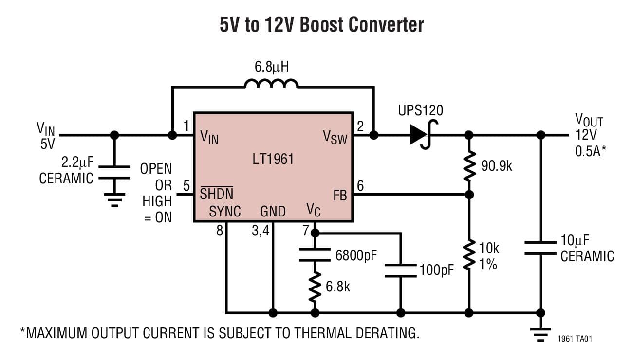 Typical Application for LT1961 - 1.5A, 1.25MHz Step-Up Switching Regulator