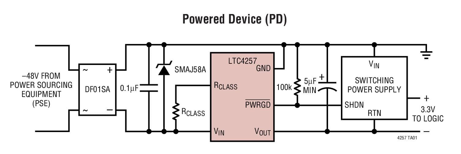 Typical Application for LTC4257 - IEEE 802.3af PD Power over Ethernet Interface Controller