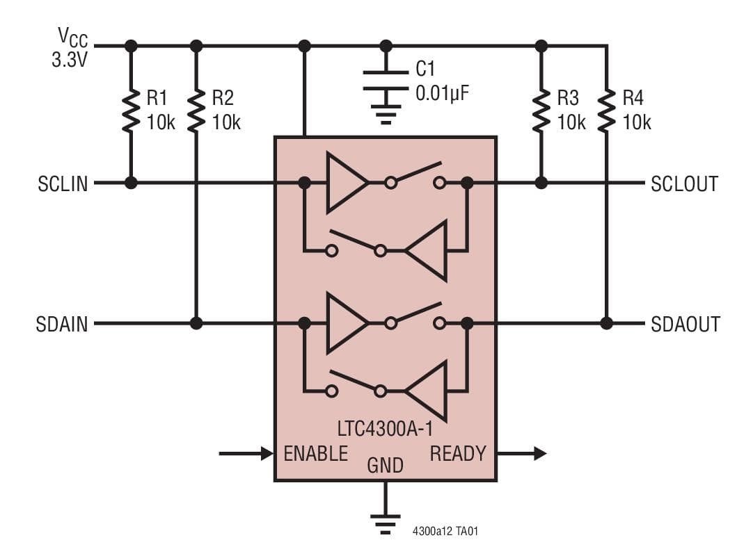 Typical Application for LTC4300A-2 - Hot-Swappable 2-Wire Bus Buffers