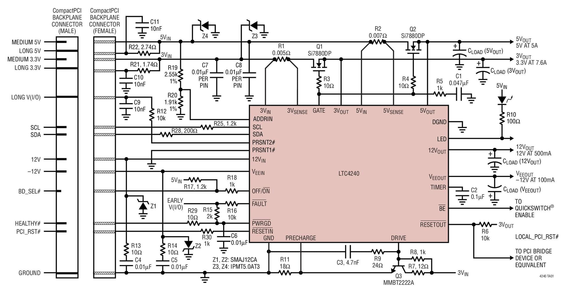 Typical Application for LTC4240 Compact PCI Hot-Swap Controller with I2C Compatible Interface