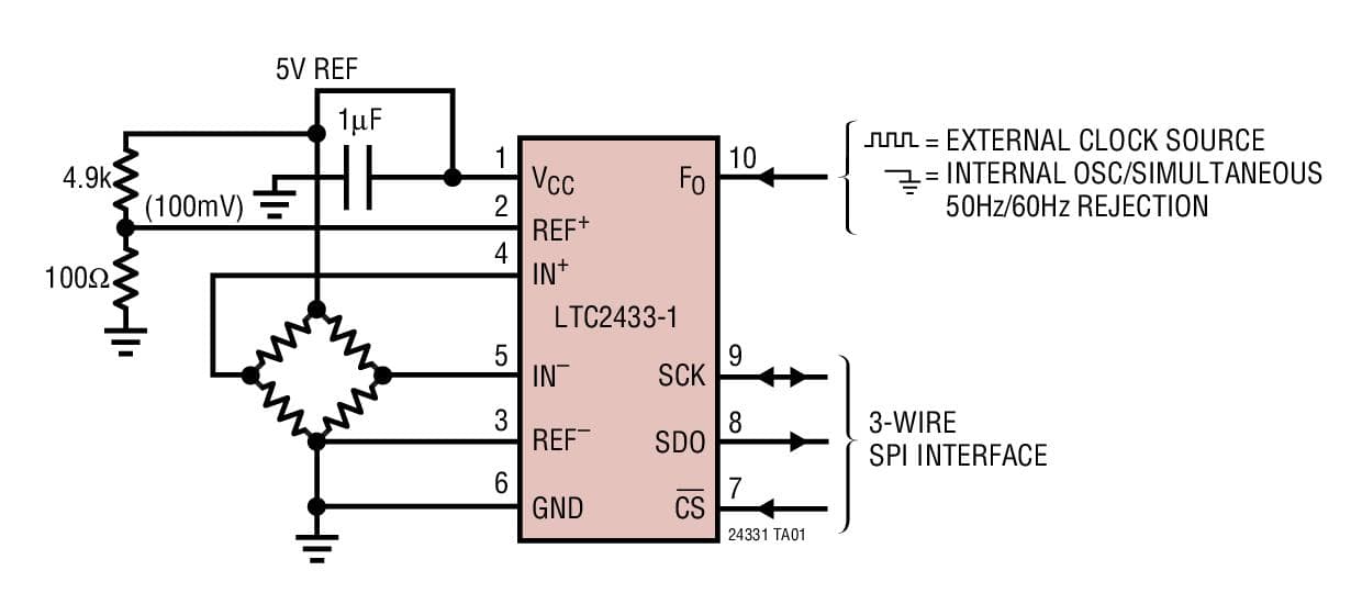 Typical Application for LTC2433-1 Differential Input 16-Bit No Latency Delta Sigma ADC