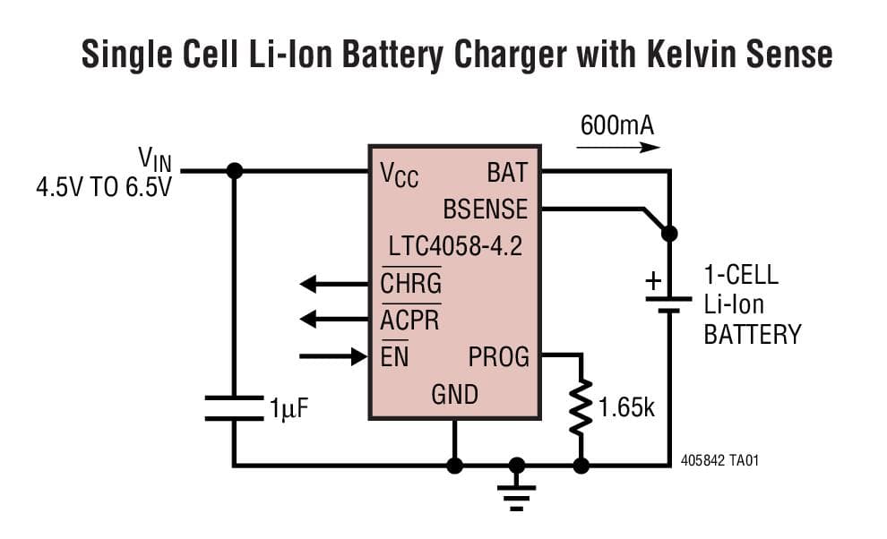 Typical Application for LTC4058-4.2 - Standalone Linear Li-Ion Battery Chargers with thermal Regulation in DFN