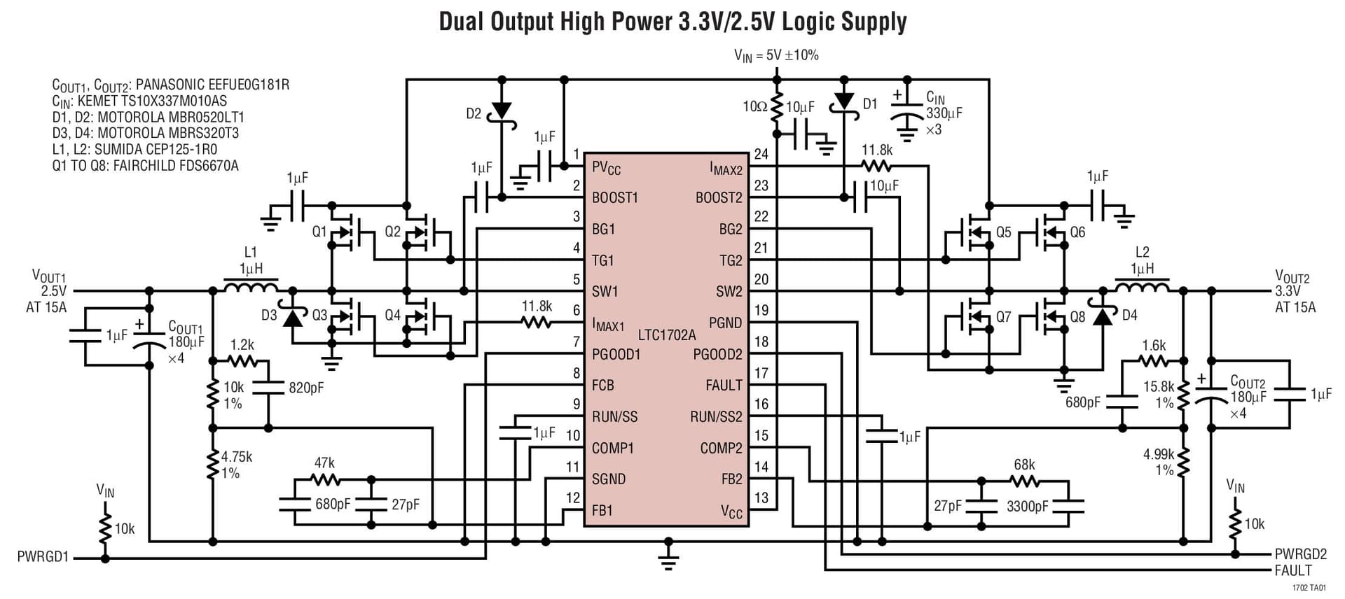 Typical Application for LTC1702A - Dual 550kHz Synchronous 2-Phase Switching Regulator Controller