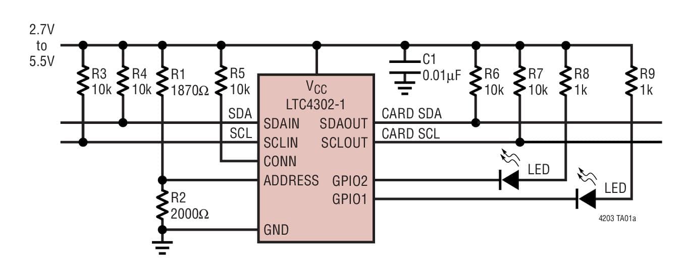 Typical Application for LTC4302 - Addressable 2-Wire Bus Buffer