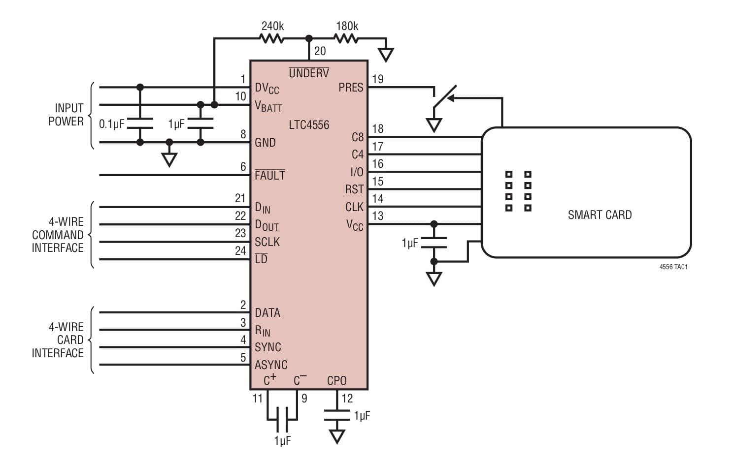 Typical Application for LTC4556 Smart Card Interface with Serial Control