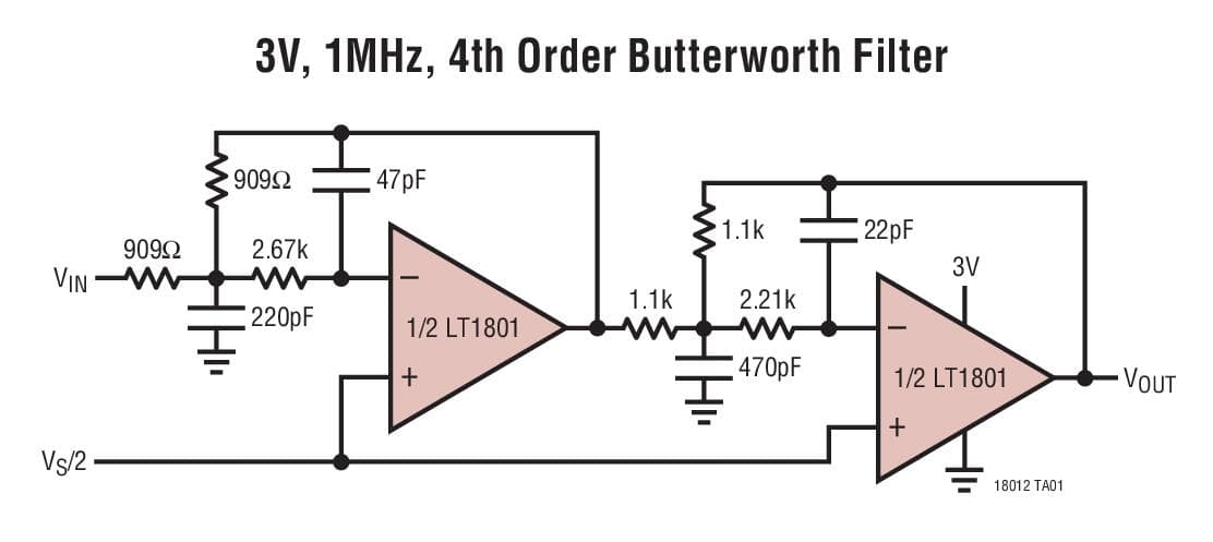 Typical Application for LT1802 - Quad 80MHz, 25V/us Low Power Rail-to-Rail Input and Output Precision Op-Amps