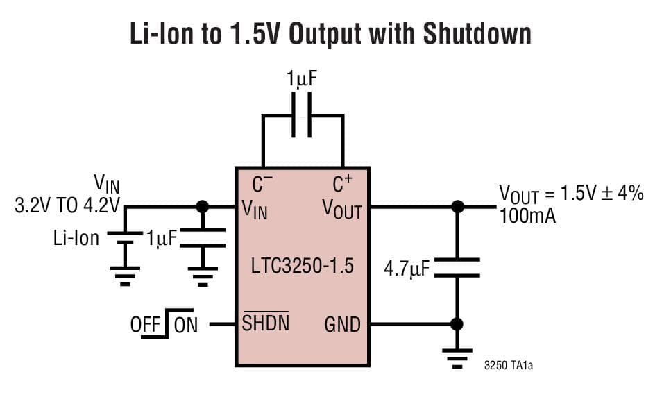 Typical Application for LTC3250 - High Efficiency, Low Noise, Inductor less Step-Down DC/DC Converter