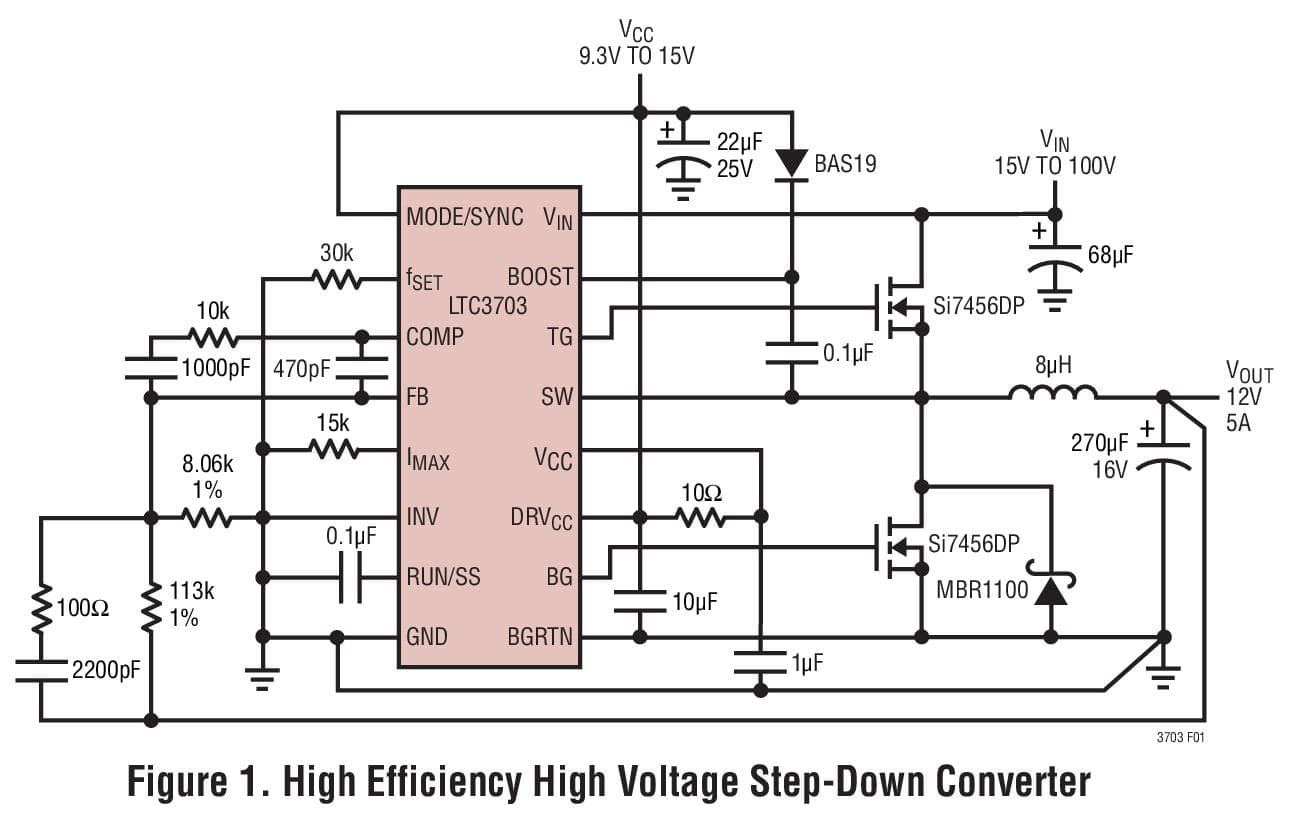 Typical Application for LTC3703 - 100V Synchronous Switching Regulator Controller