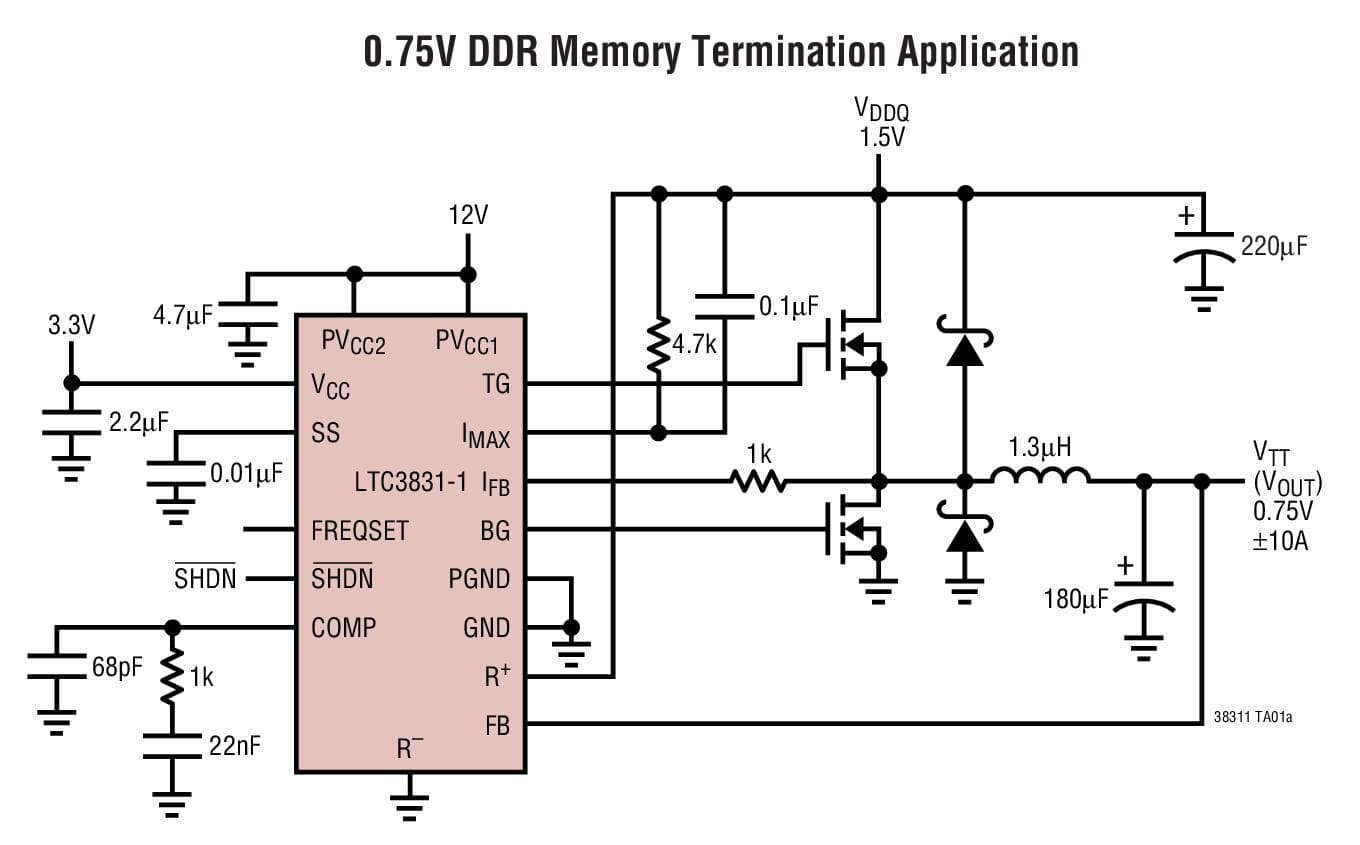 Typical Application for LTC3831-1 - High Power Synchronous Switching Regulator Controller for DDR Memory Termination