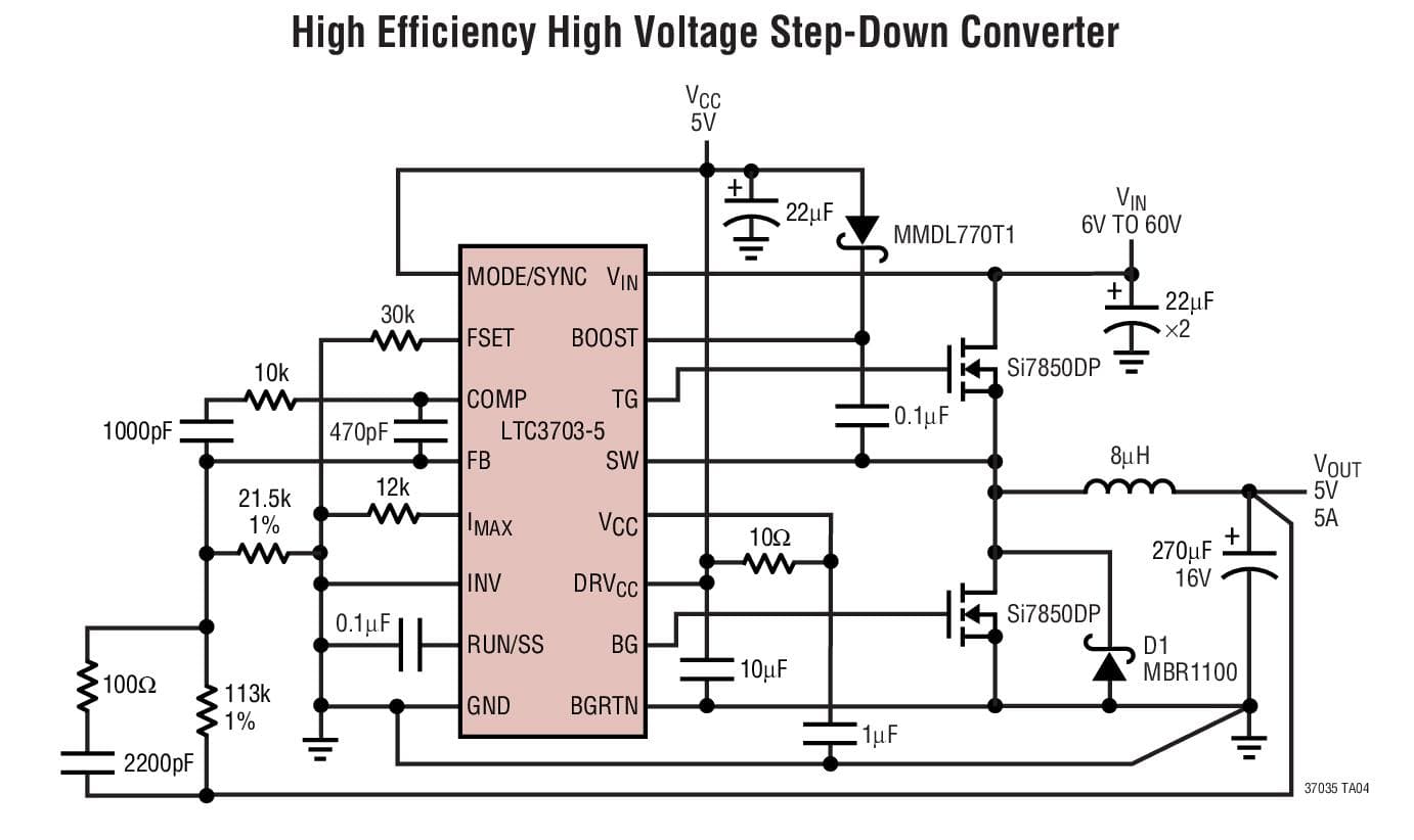 Typical Application for LTC3703-5 - 60V Synchronous Switching Regulator Controller