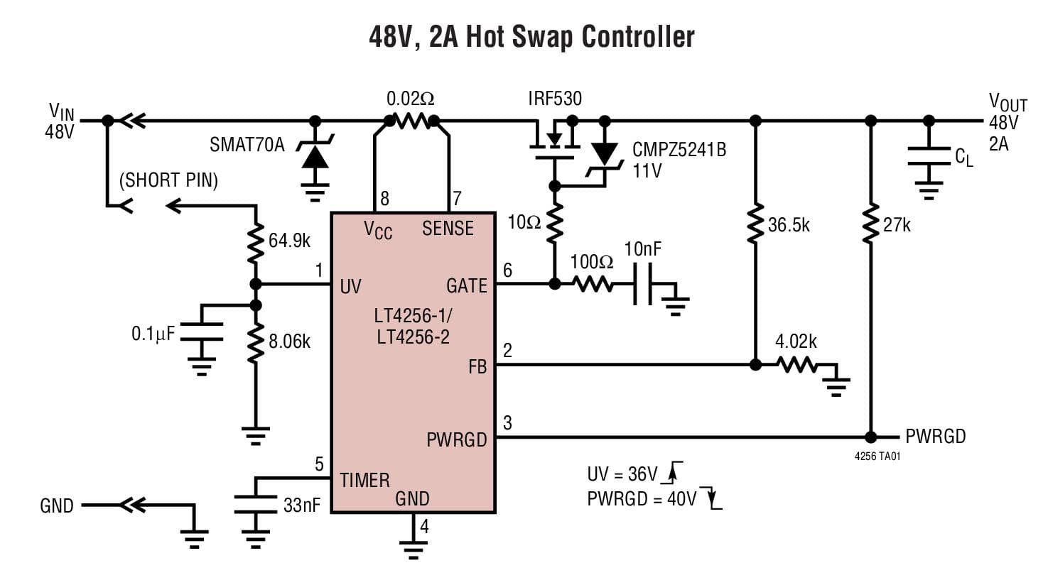 Typical Application for LT4256-1 and LT4256-2 - Positive High Voltage Hot-Swap Controller