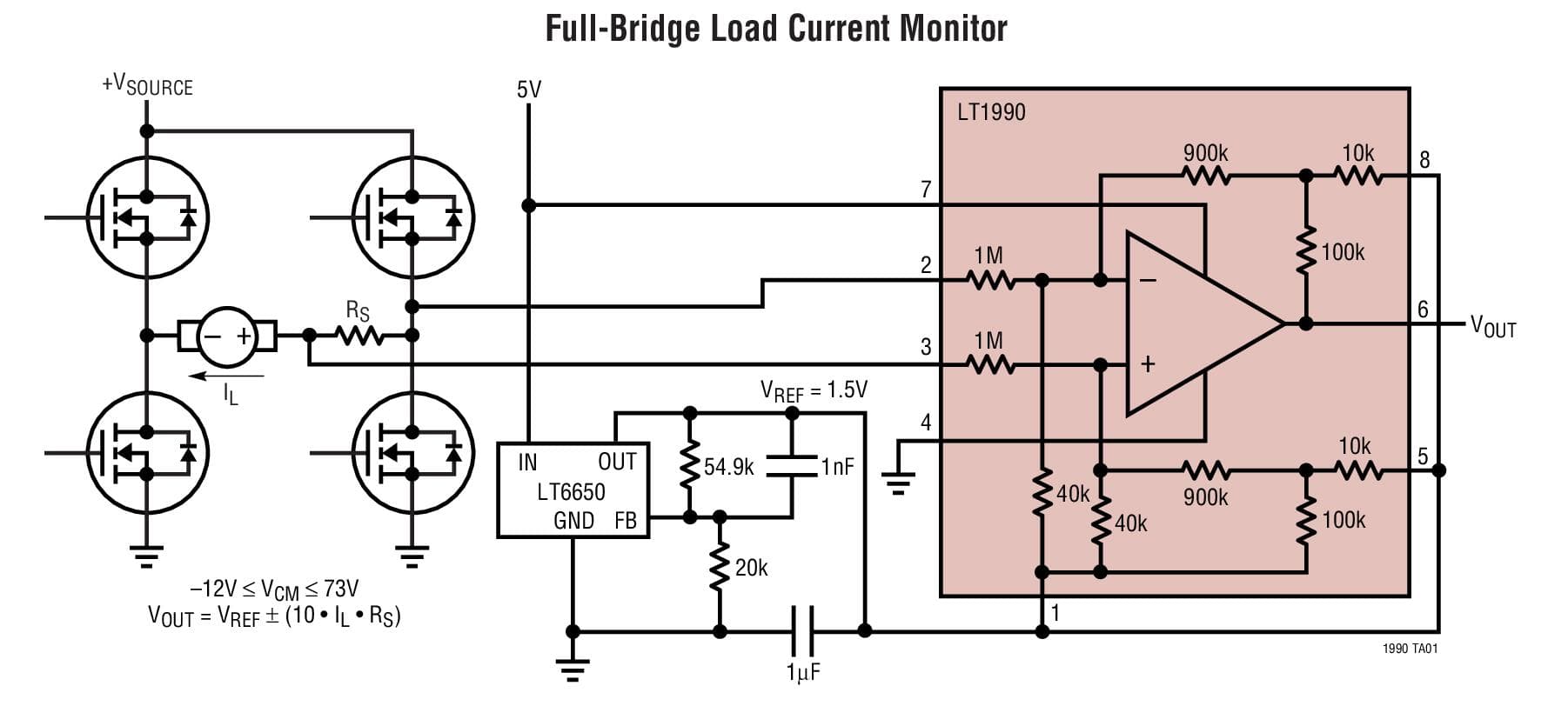 Typical Application for LT1990 - ±250V Input Range G = 1, 10, Micro-power, Difference Amplifier