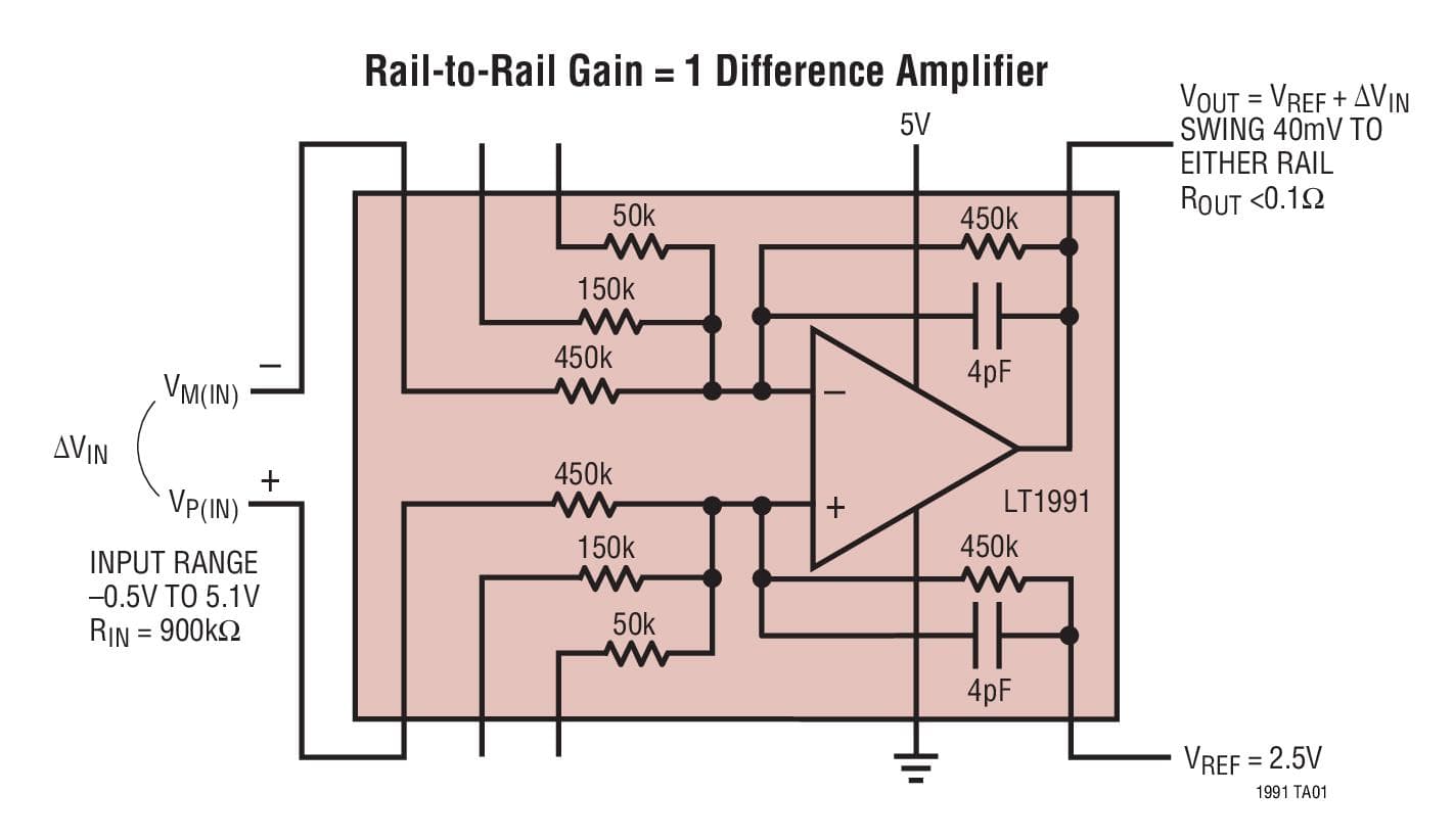 Typical Application for LT1991 - Precision, 100 uA Gain Selectable Amplifier