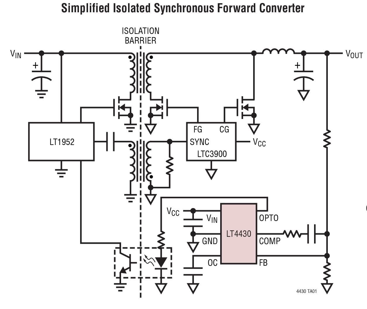 Typical Application for LT4430 - Secondary-Side Optocoupler Driver