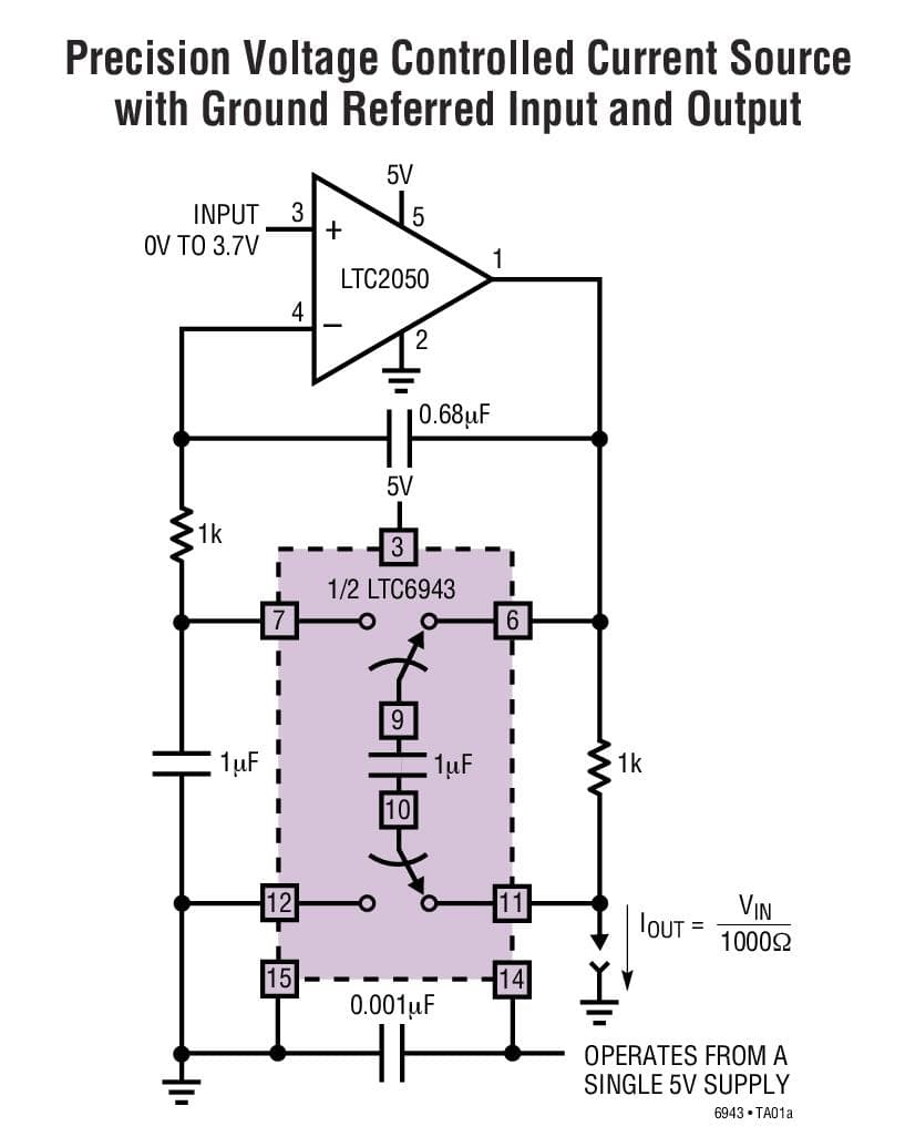 Typical Application for LTC6943 - Micro-power, Dual Precision Instrumentation Switched Capacitor Building Block