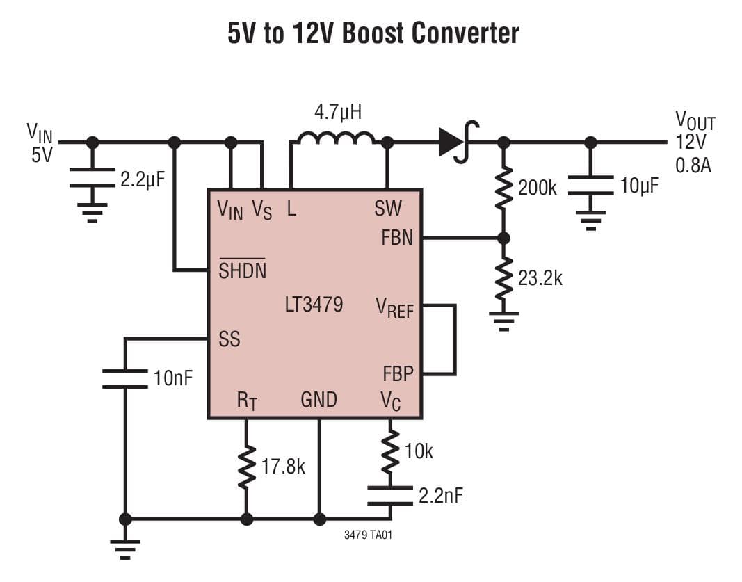 Typical Application for LT3479 - 3A, Full Featured DC/DC Converter with Soft-Start and Inrush Current Protection