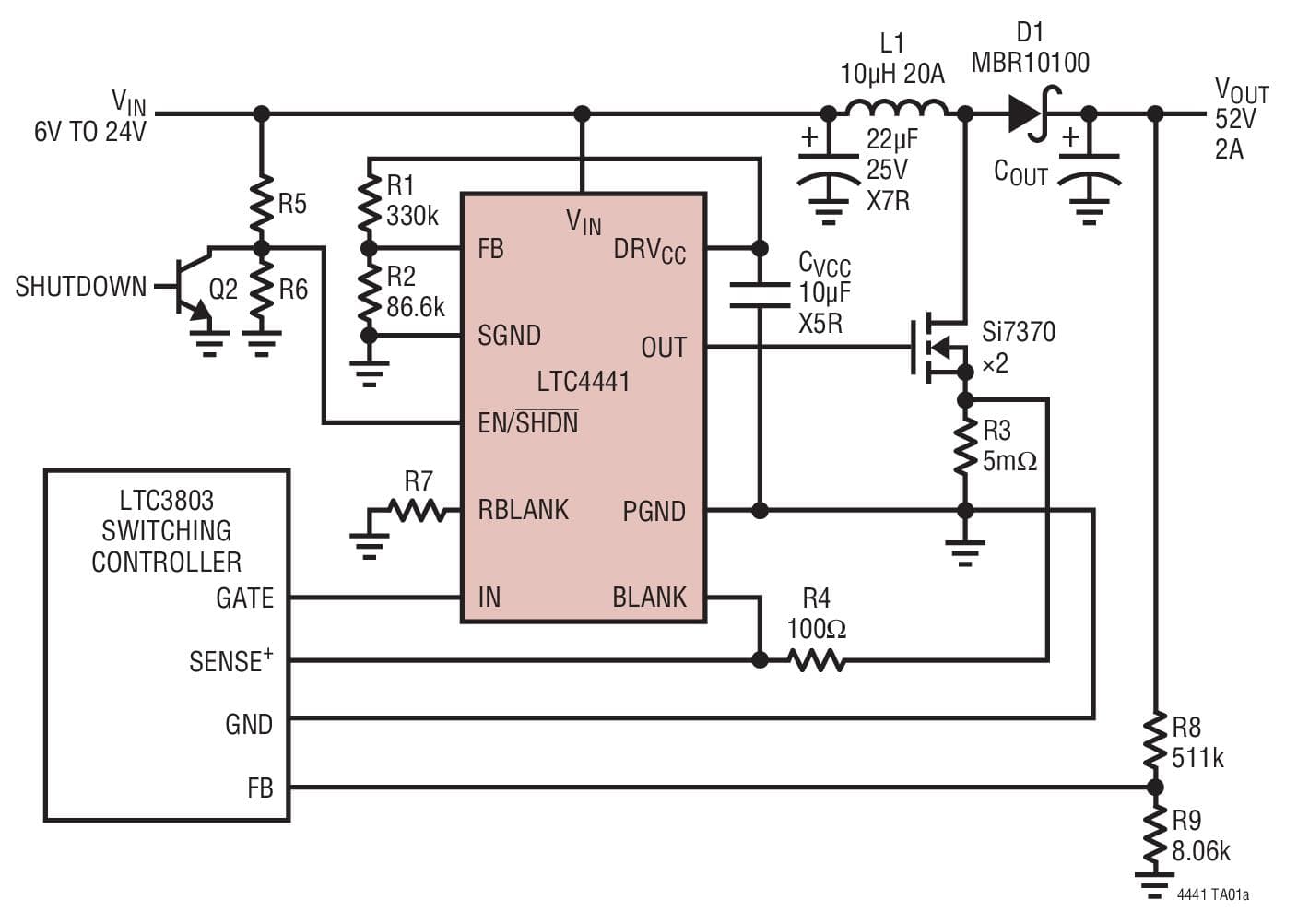 Typical Application for LTC4441 - N-Channel MOSFET Gate Driver