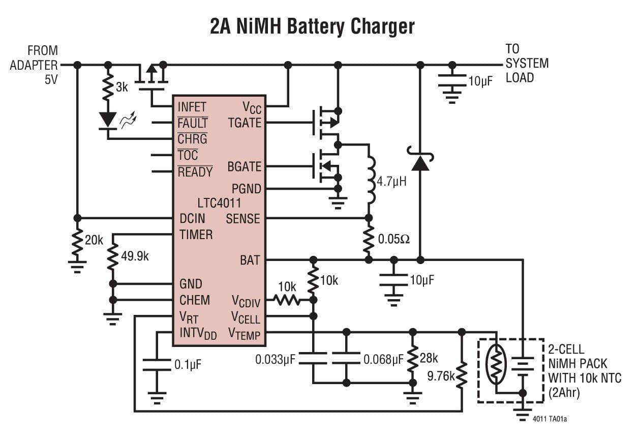 Typical Application for LTC4011 - High Efficiency Standalone Nickel Battery Charger