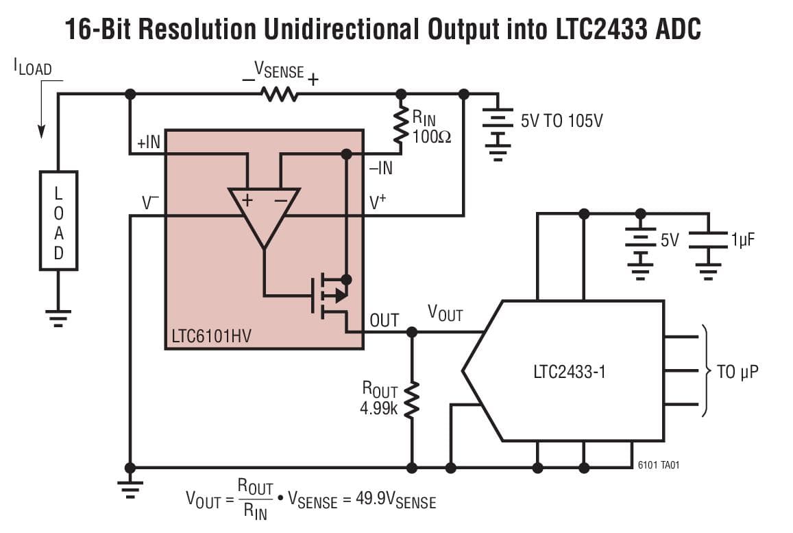 Typical Application for LTC6101 - High Voltage, High-Side Current Sense Amplifier in SOT-23