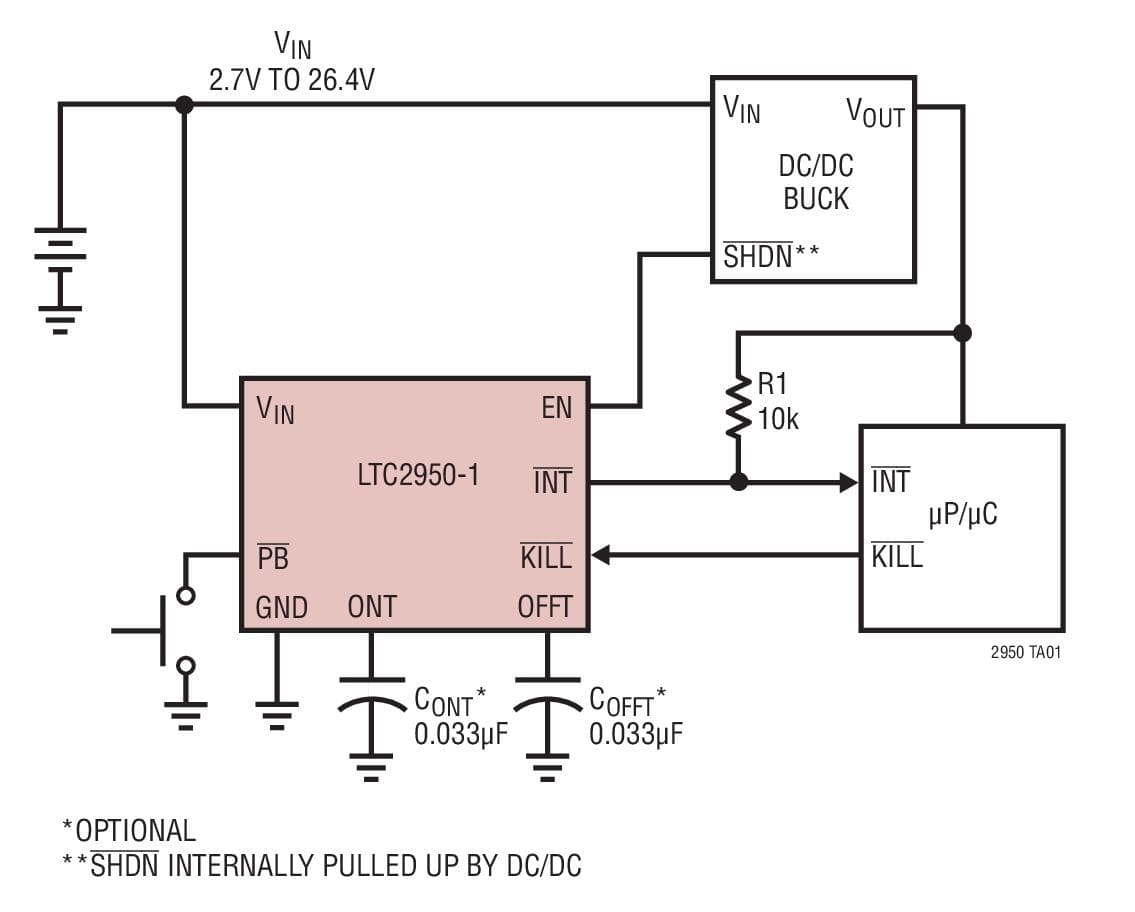 Typical Application for LTC2950 - Push-Button On/Off Controller