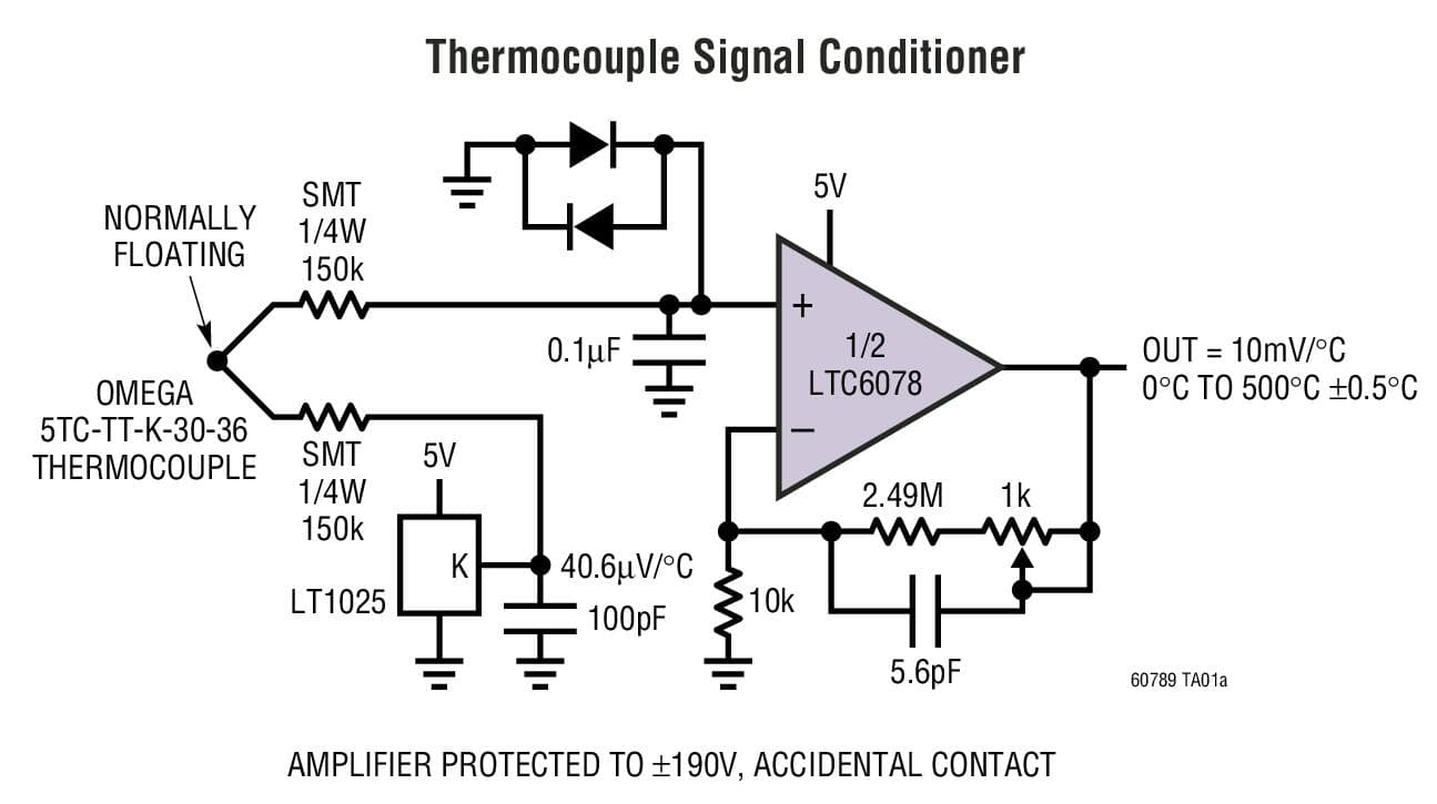 Typical Application for LTC6078 - Micro-power Precision, Dual CMOS Rail-to-Rail Input/Output Amplifiers