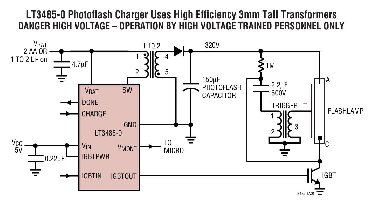 Typical Application for LT3485 - Photoflash Capacitor Chargers with Output Voltage Monitor and Integrated IGBT Drive