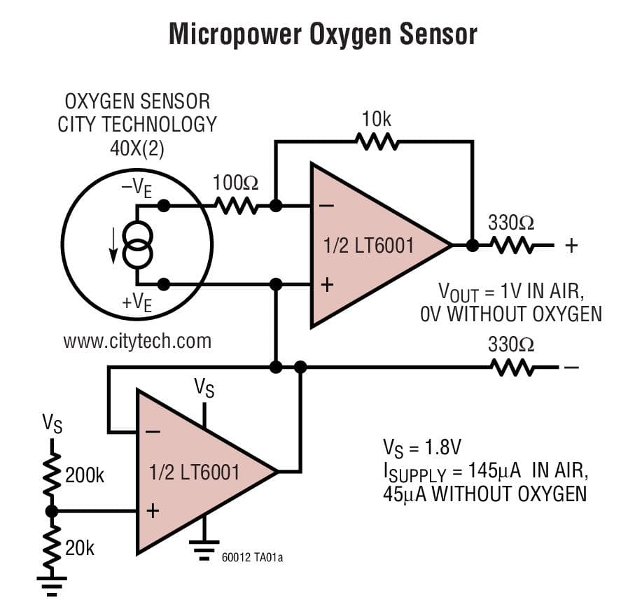 Typical Application for LT6000 - Single 1.8V, 13 uA Precision Rail-to-Rail Op-Amp