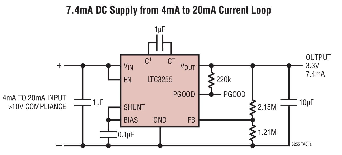 Typical Application for LTC3255 - Wide VIN Range Fault Protected 50mA Step-Down Charge Pump