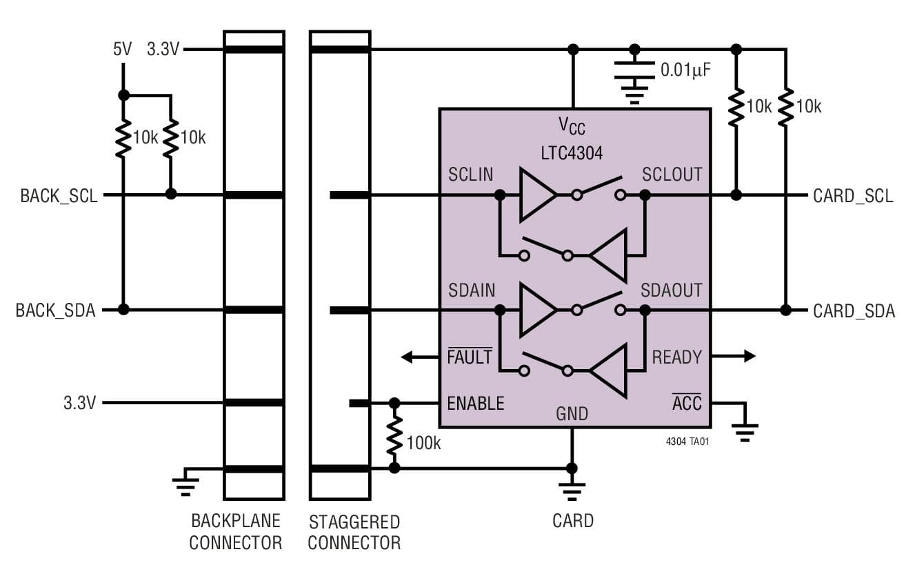 Typical Application for LTC4304 - Hot-Swappable 2-Wire Bus Buffer with Stuck Bus Recovery