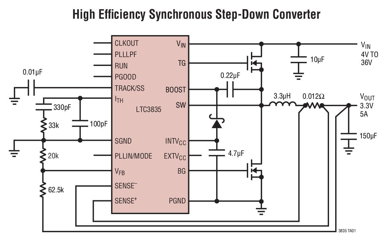 Typical Application for LTC3835 - Low IQ Synchronous Step-Down Controller