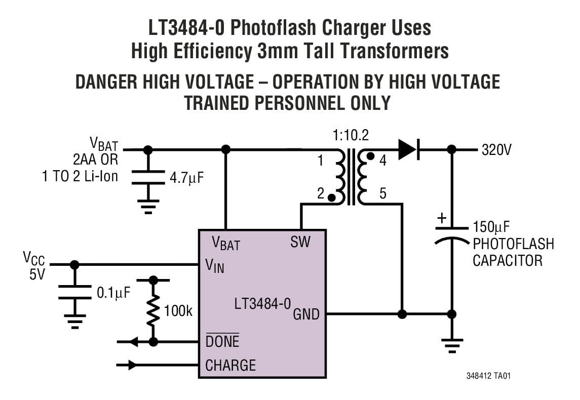 Typical Application for LT3484 - Photoflash Capacitor Charger