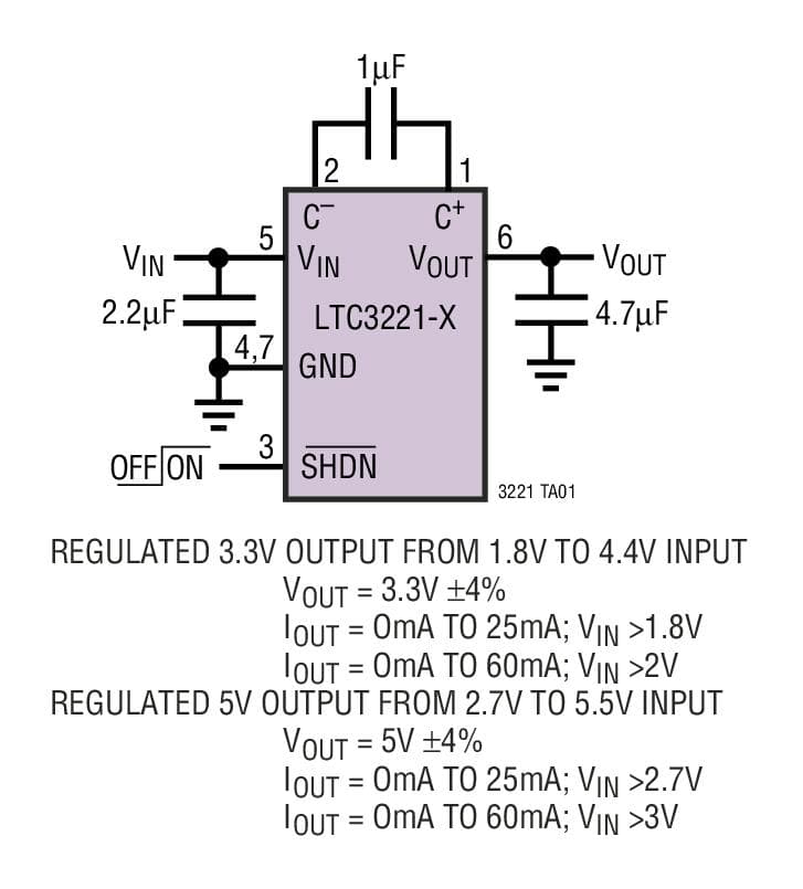 Typical Application for LTC3221 - Micro-power, Regulated Charge Pump in 2 x 2 DFN