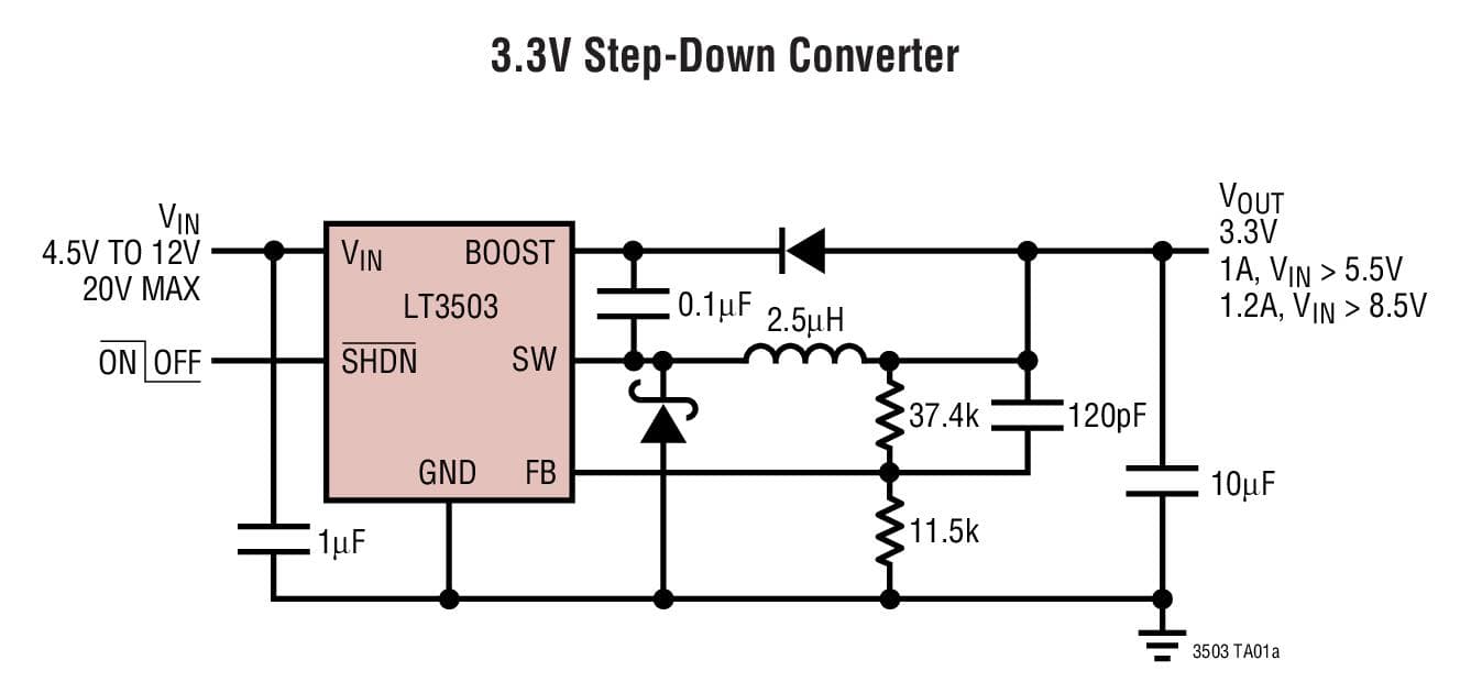 Typical Application for LT3503 - 1A, 2.2MHz Step-Down Switching Regulator in 2mm x 3mm DFN