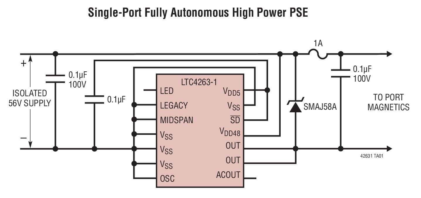 Typical Application for LTC4263-1 - High Power Single PSE Controller with Internal Switch