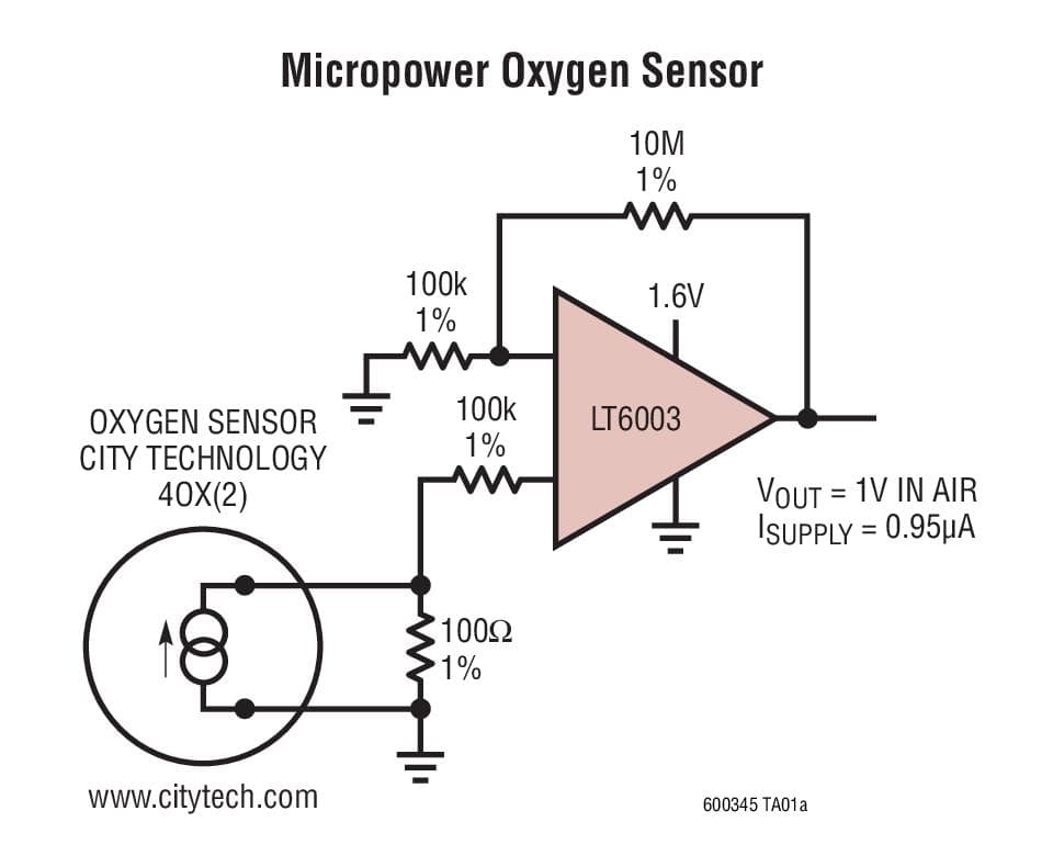 Typical Application for LT6003 - 1.6V, 1 uA Precision Rail-to-Rail Input and Output Op-Amp