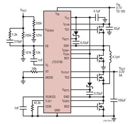 Typical Application for LTC3785 - 10V, High Efficiency, Synchronous, No RSENSE Buck-Boost Controller