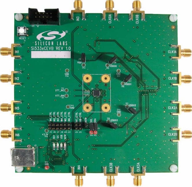 SI5338-EVB, Evaluation Board Using the Si5338 family of any-frequency, any-output Clock Generator and Clock Synthesizer