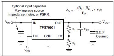 Typical Application for TPS79901 200mA, Low Quiescent Current, Ultra-Low Noise, High PSRR Low Dropout Linear Regulator